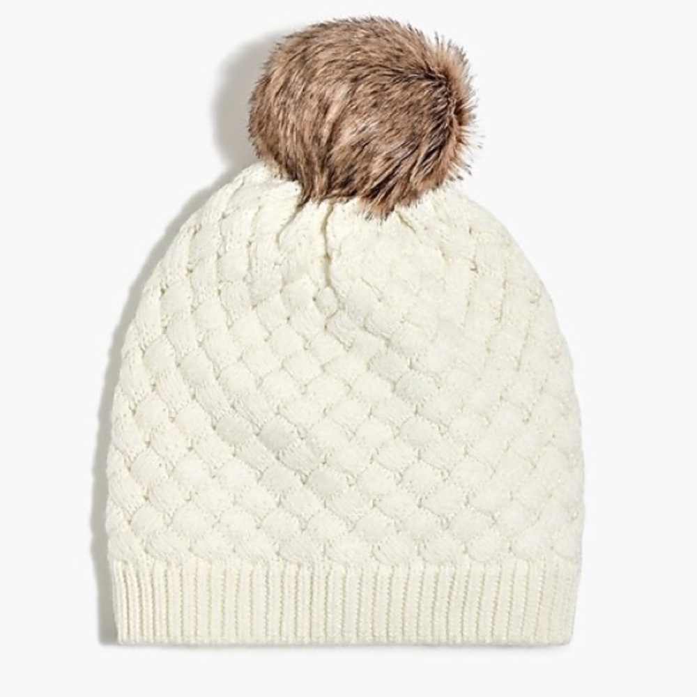 JCrew Knit Hat with Faux-Fur Pom Pom